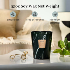 M&SENSE OudWood XL candle sits in a cozy, softly lit room.