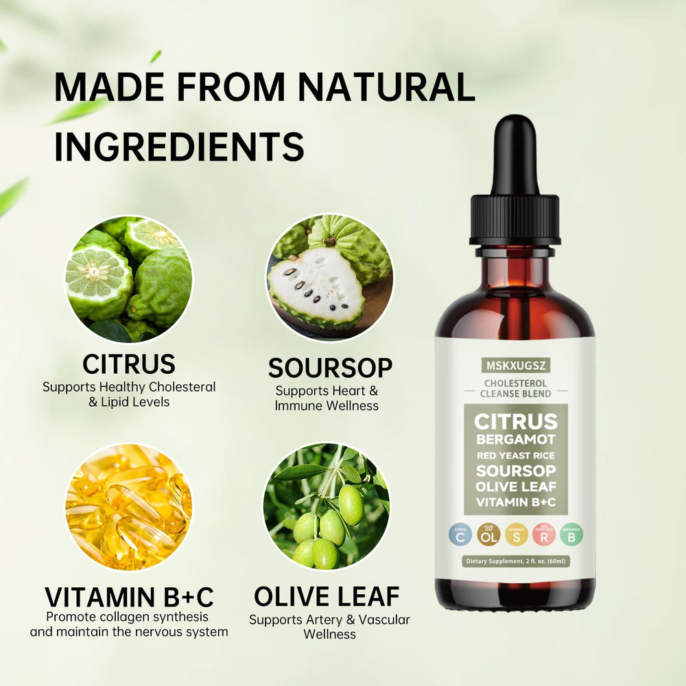 MSKXUGSZ Soursop Drops bottle highlight antioxidant-inspired wellness.