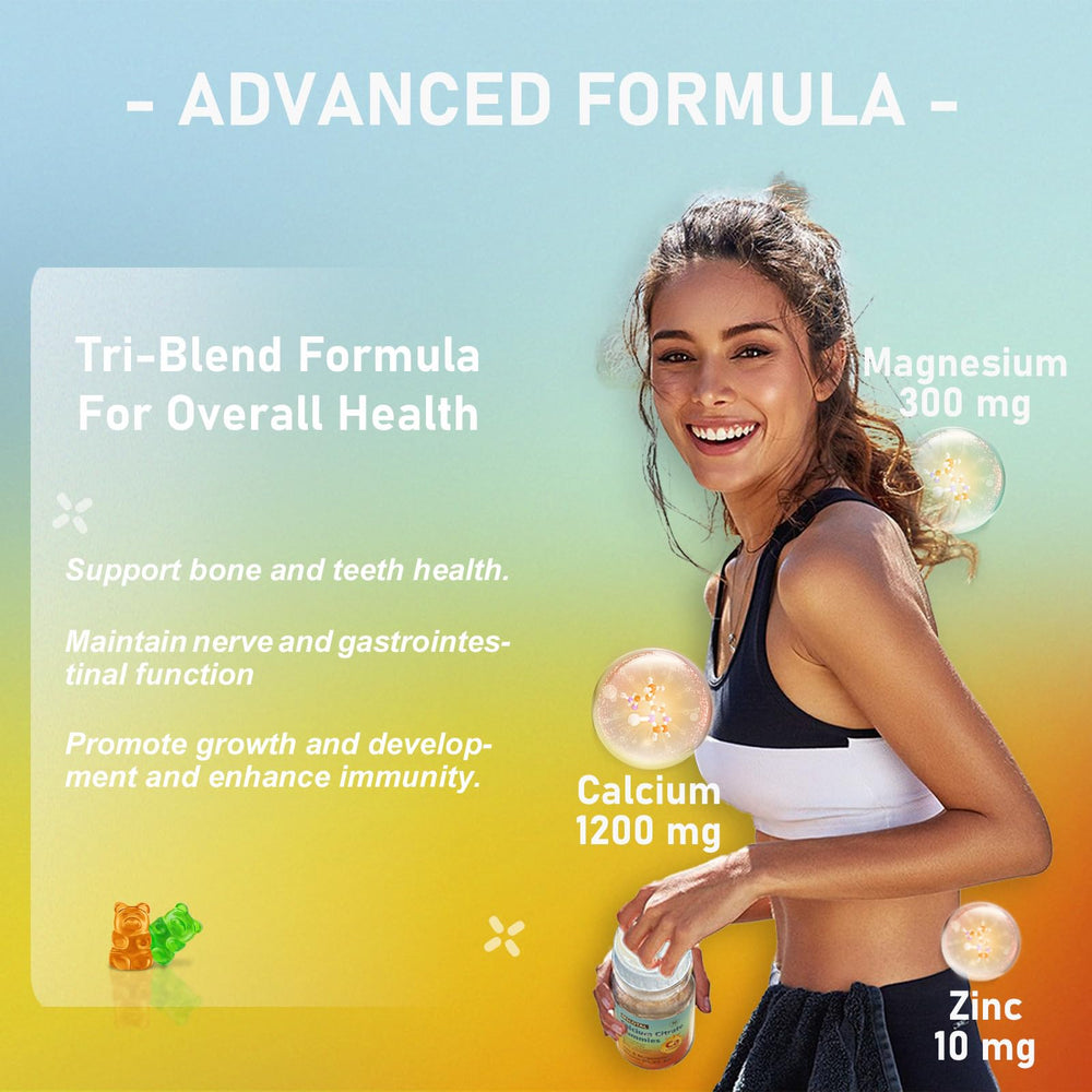 MSLOTAL Calcium Citrate Gummies orange label view featuring D3 and minerals for daily support.