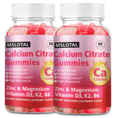 MSLOTAL calcium citrate gummies in raspberry flavor for daily bone support and easy consumption