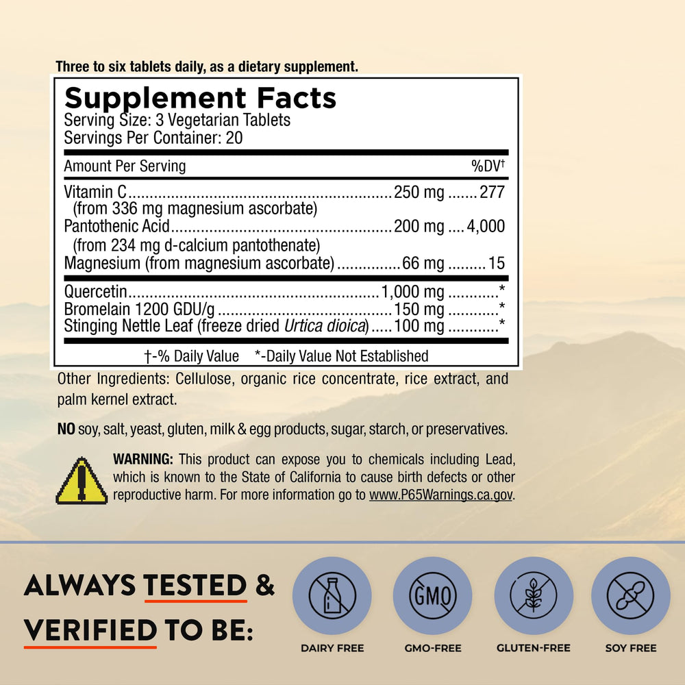 Third-party testing badge on Mt. Angel product packaging.