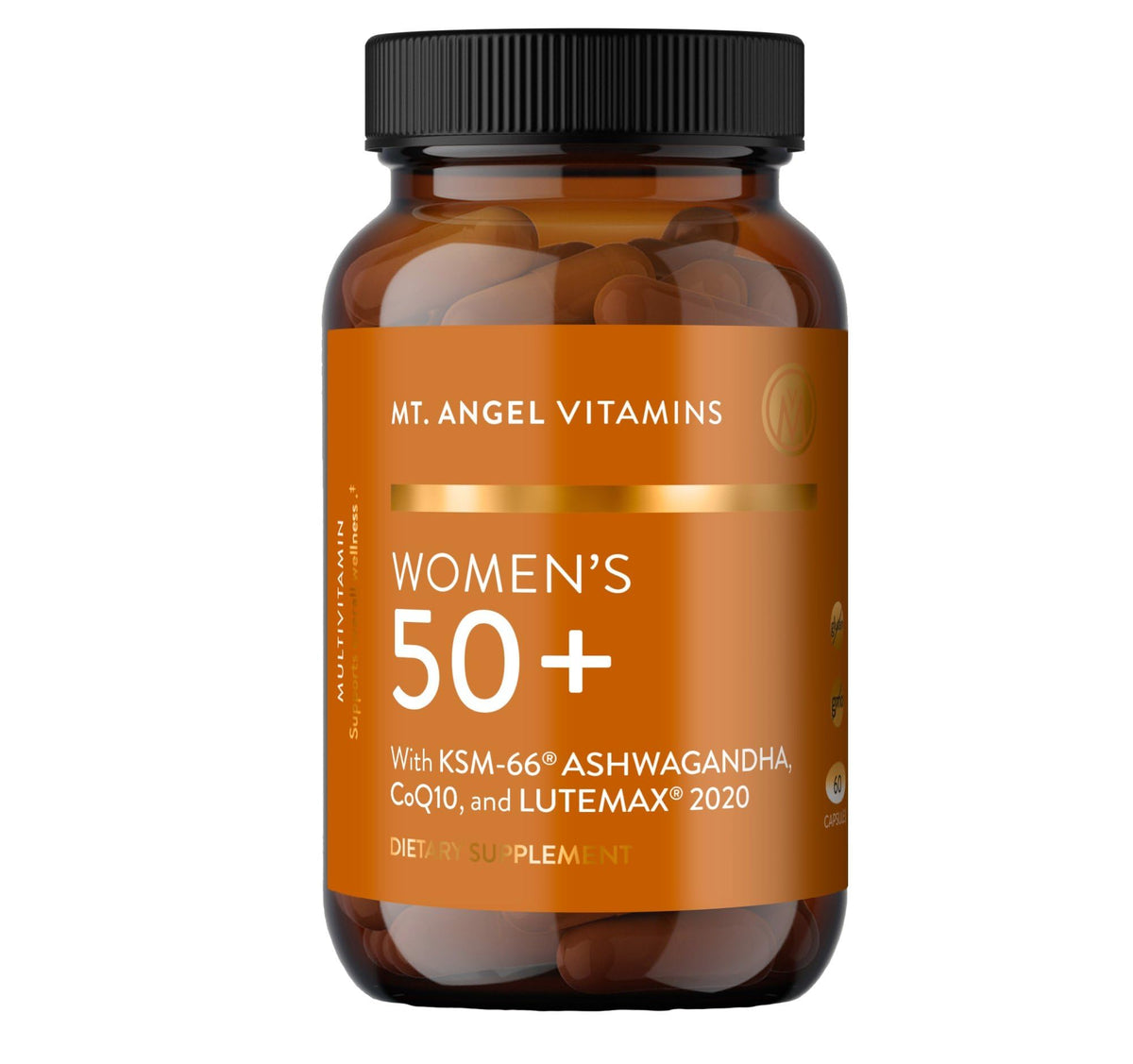Mt. Angel Vitamins daily women's multivitamin bottle, highlighting essential nutrients for daily wellness