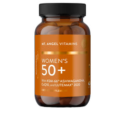 Mt. Angel Vitamins daily women's multivitamin bottle, highlighting essential nutrients for daily wellness
