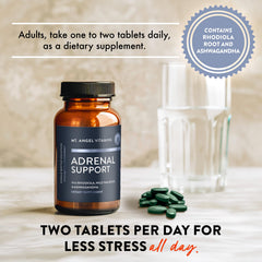 Packaging box of Mt. Angel Vitamins Adrenal Support ready for daily routine.