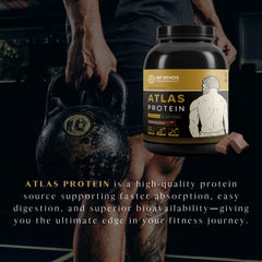 Mt. Athos Performance Atlas Chocolate nutrition facts panel for easy daily protein planning.