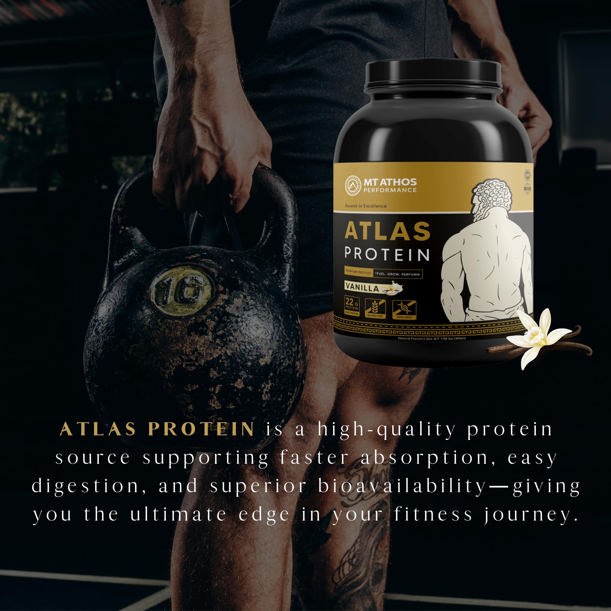 Atlas Vanilla product on desk inspires post workout recovery ritual.