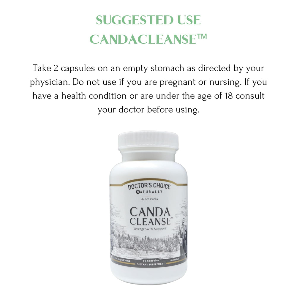 Barberry and caprylic acid ingredients in Mt. Capra CandaCleanse packaging