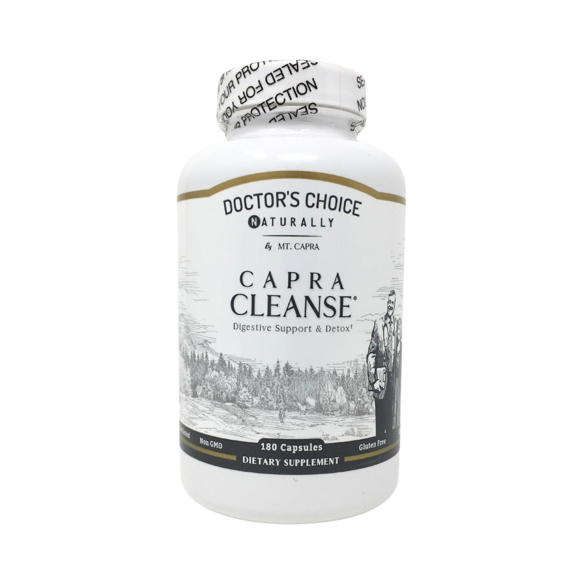 CapraCleanse by Mt. Capra bottle front view for daily GI support and gentle cleansing.