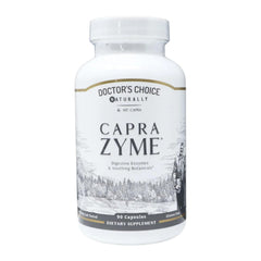 CapraZyme by Mt Capra bottle shows vegetarian digestive support for daily meals.