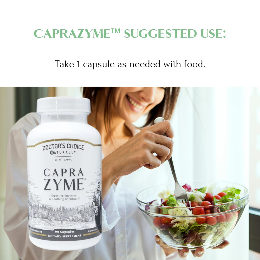 CapraZyme packaging box highlights vegan enzymes.