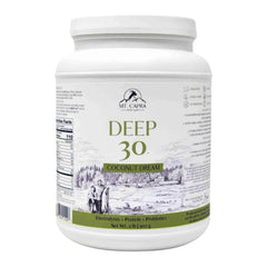 Mt Capra Deep 30 bottle and tub showing coconut dream flavor for daily nutrition.