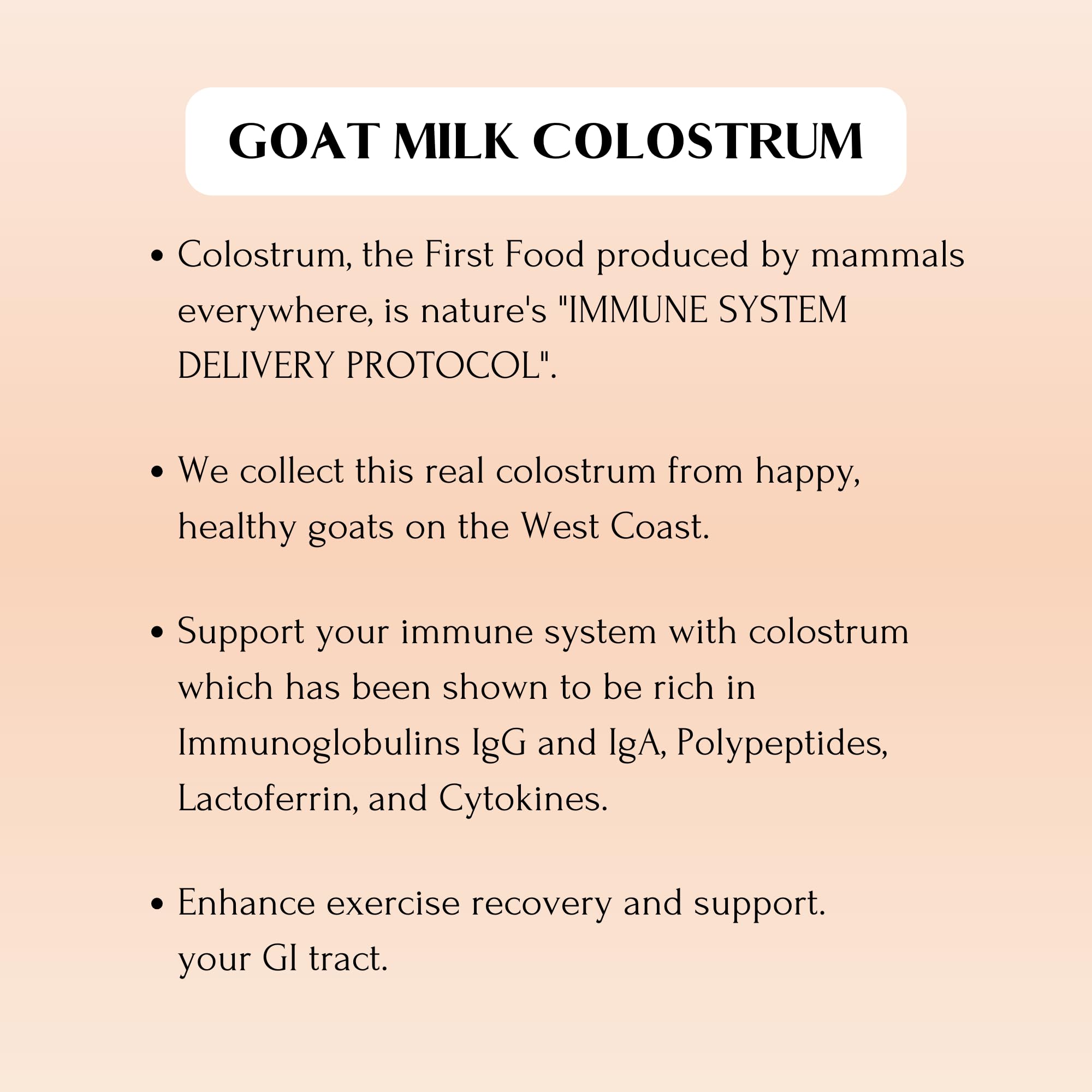Mt Capra Goat Colostrum bottle back panel highlights potency per serving