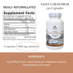 Mt Capra Goat Colostrum capsules label close-up highlighting grass-fed source