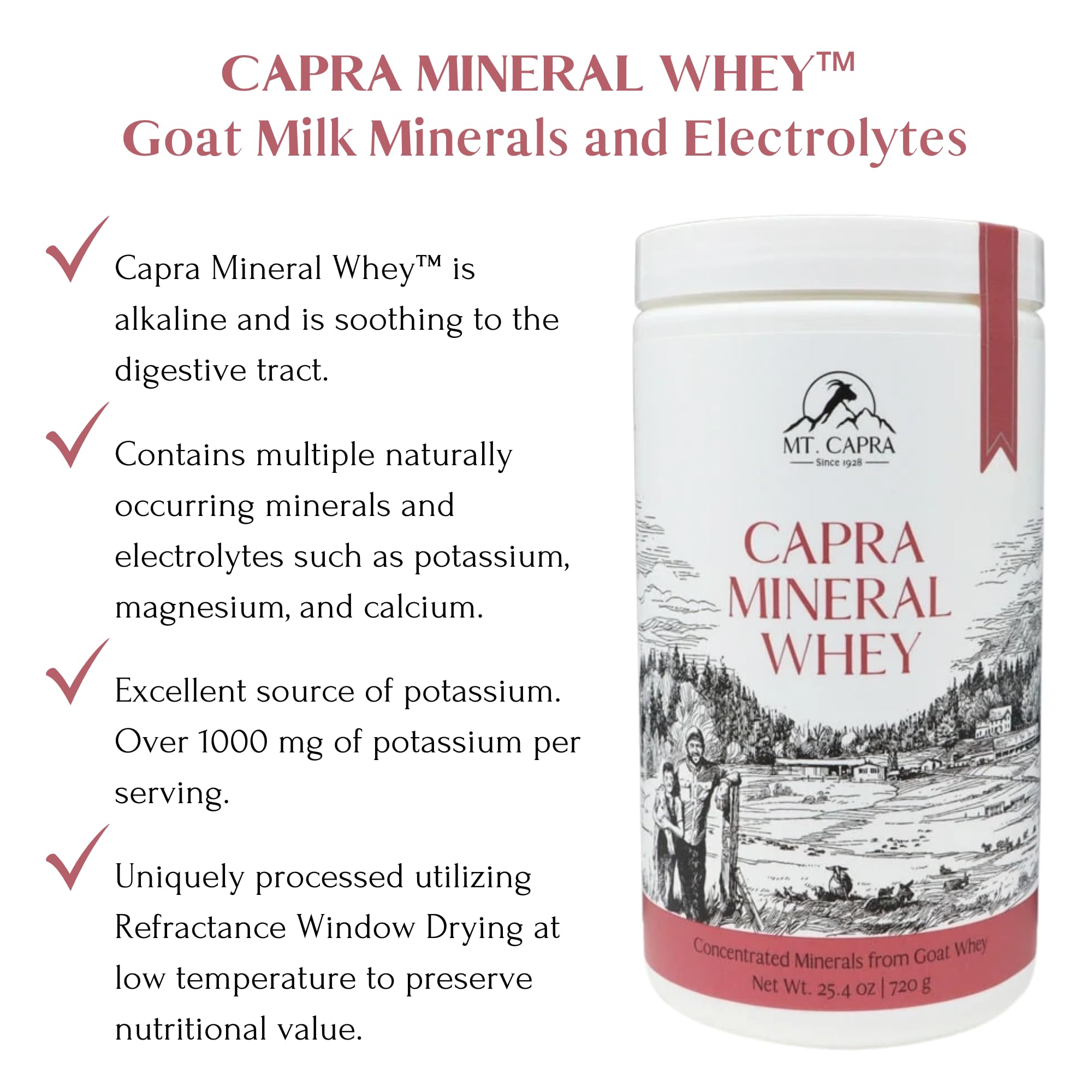 Measuring scoop with Mt Capra Mineral Whey for convenient daily mineral intake.
