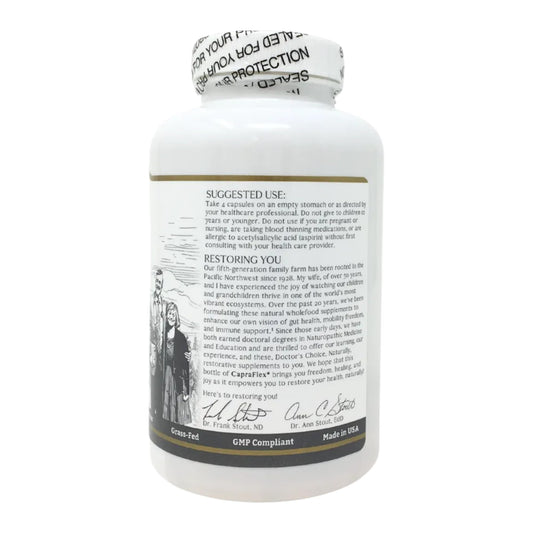 Close-up of CapraFlex capsules highlighting type II collagen and turmeric benefits