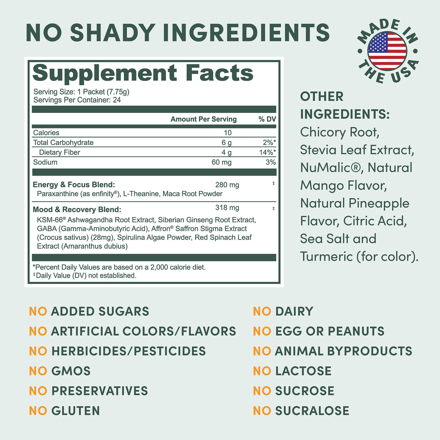 MTE Energy Drink Powder bottle-label with ingredients promoting clean energy