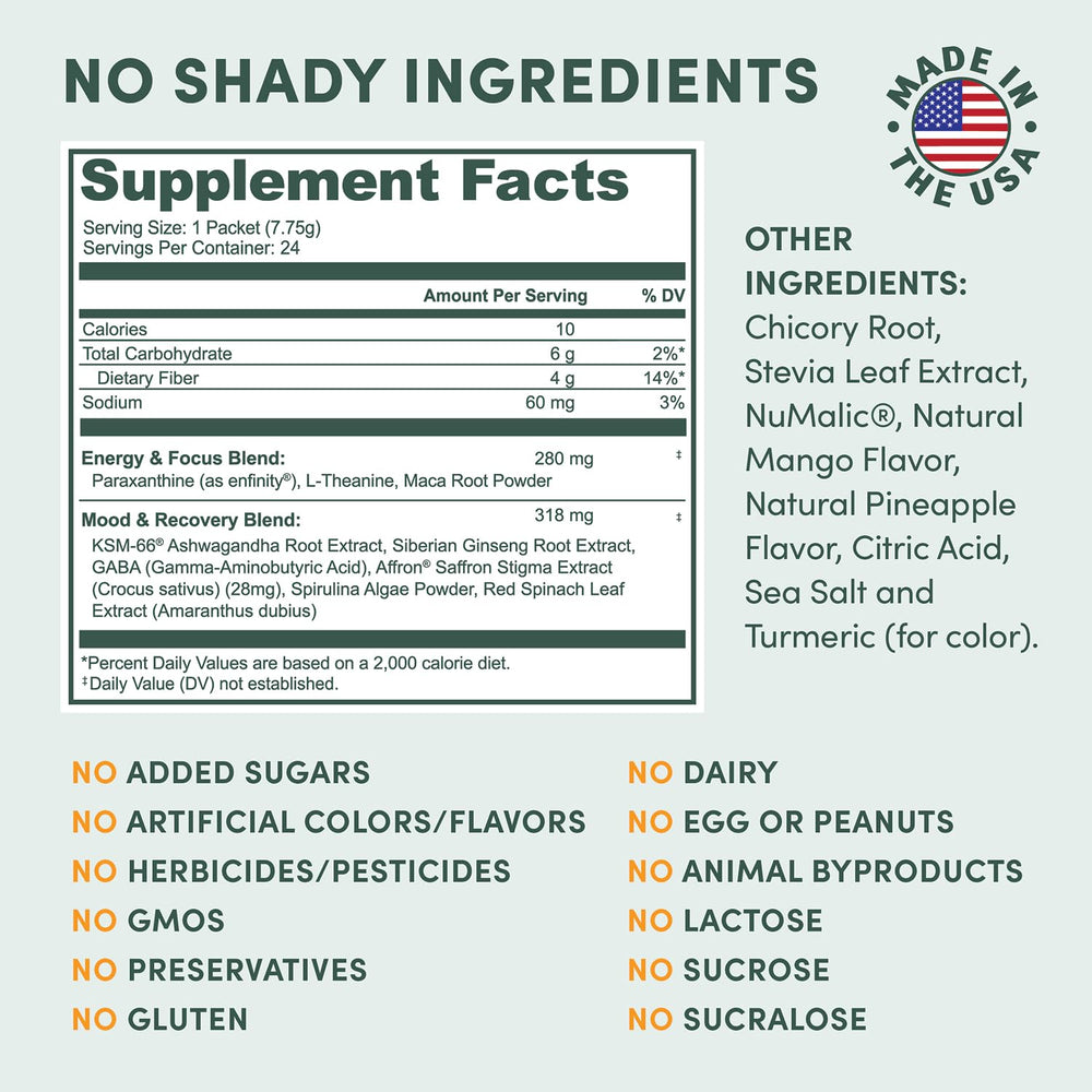 MTE Energy Drink Powder bottle-label with ingredients promoting clean energy