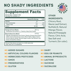 MTE Energy Drink Powder bottle-label with ingredients promoting clean energy