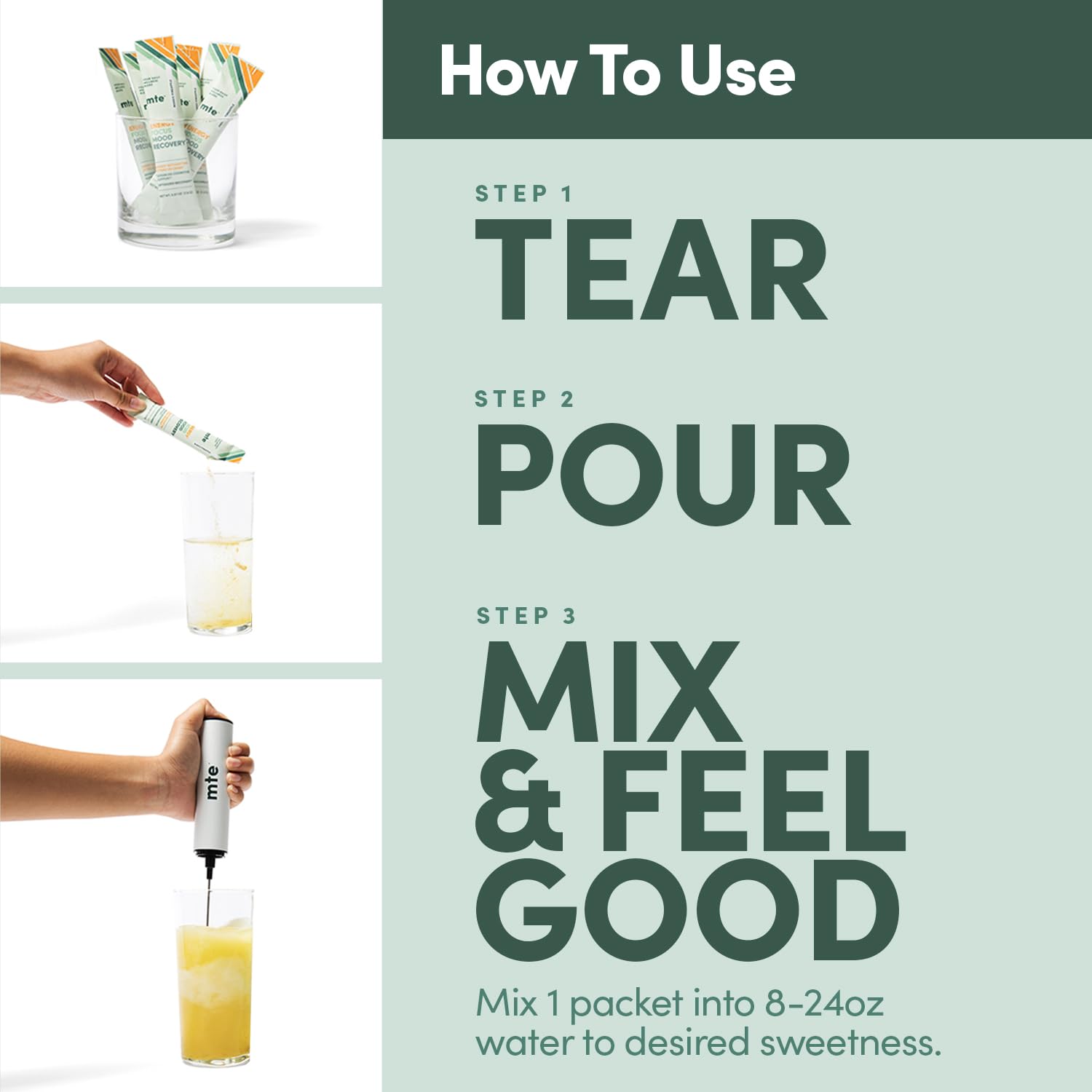 MTE Energy Drink Powder glass-mixed drink demonstrating sugar-free refreshment
