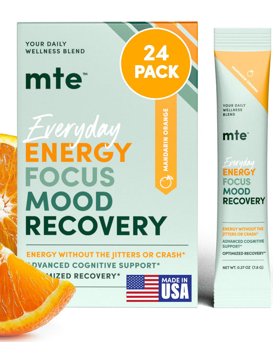 MTE Healthy Energy Drink Packets front view shows convenient caffeine-free focus on the go