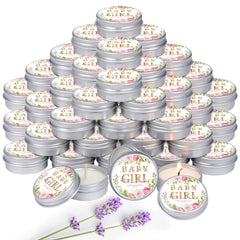 MTLEE baby girl shower candle in a 50-pack tin ideal for elegant event favors.