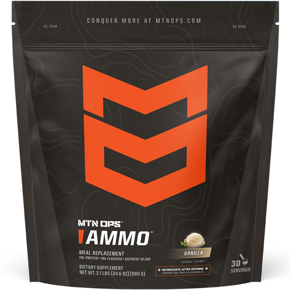 MTN OPS Ammo bottle front view for convenient high-protein meal