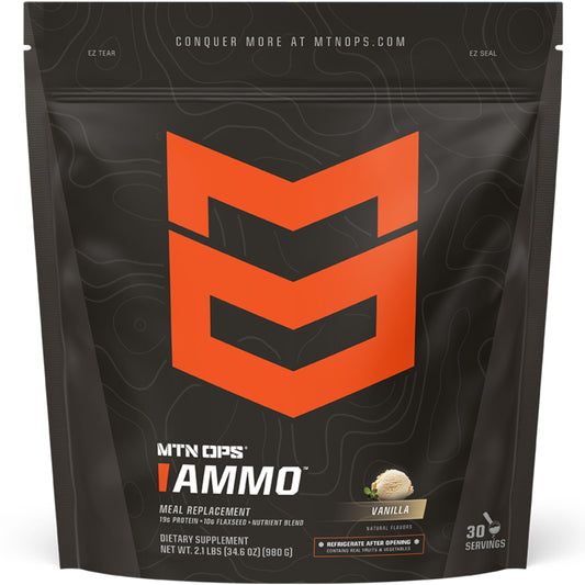 MTN OPS Ammo bottle front view for convenient high-protein meal