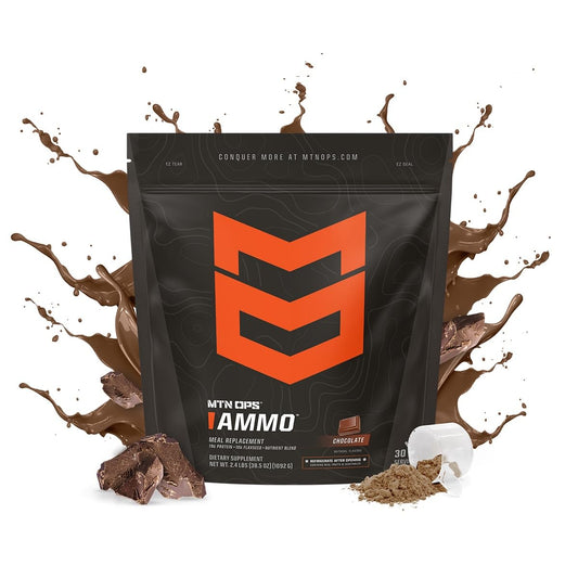 MTN OPS Ammo Meal nutrition panel shows 19g protein and real fruits