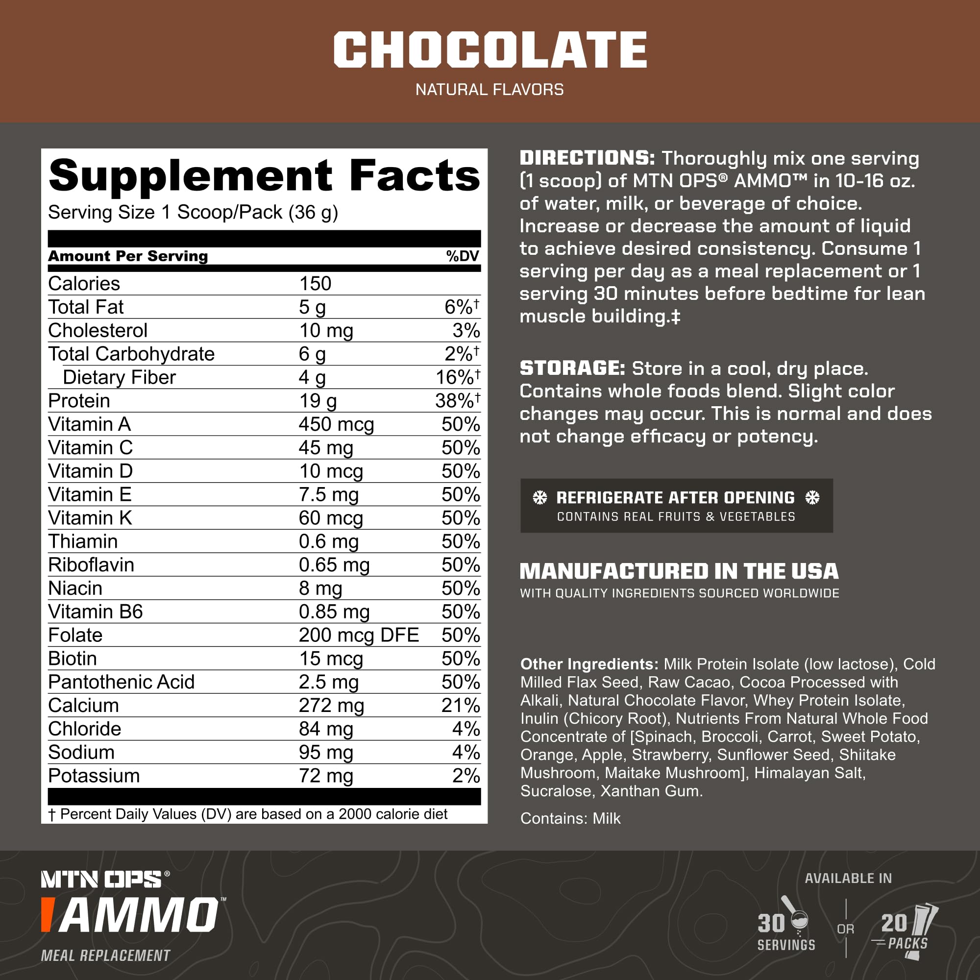 MTN OPS Ammo Meal being poured for a smooth chocolate shake