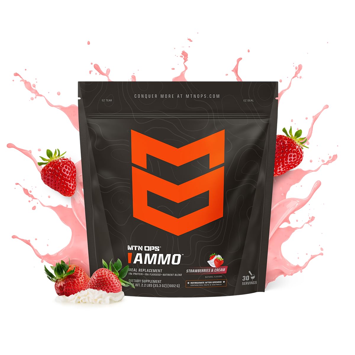 MTN OPS Ammo shake with real fruits visible, ideal for on-the-go fueling.