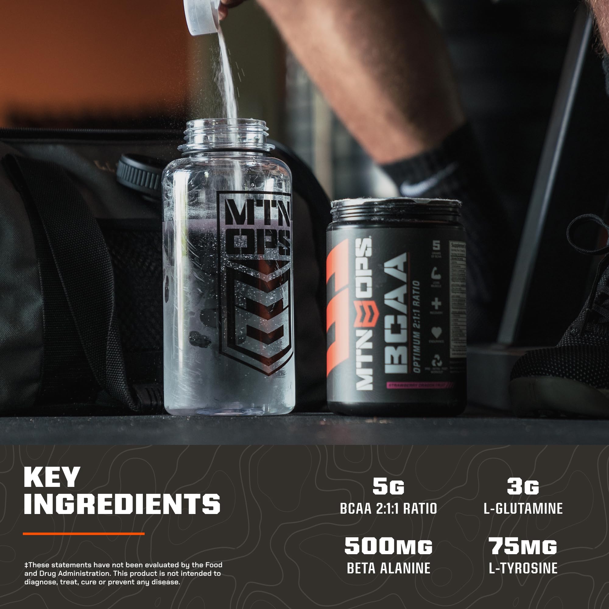 Strawberry Dragonfruit MTN OPS BCAA powder in a refreshing mix