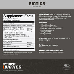 MTN OPS Biotics capsules close-up highlighting premium probiotic blend for daily comfort