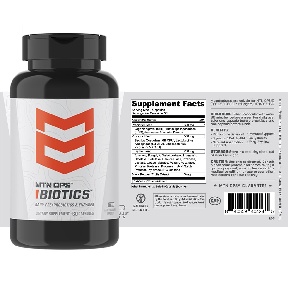 MTN OPS Biotics USA-made badge on packaging reinforcing quality