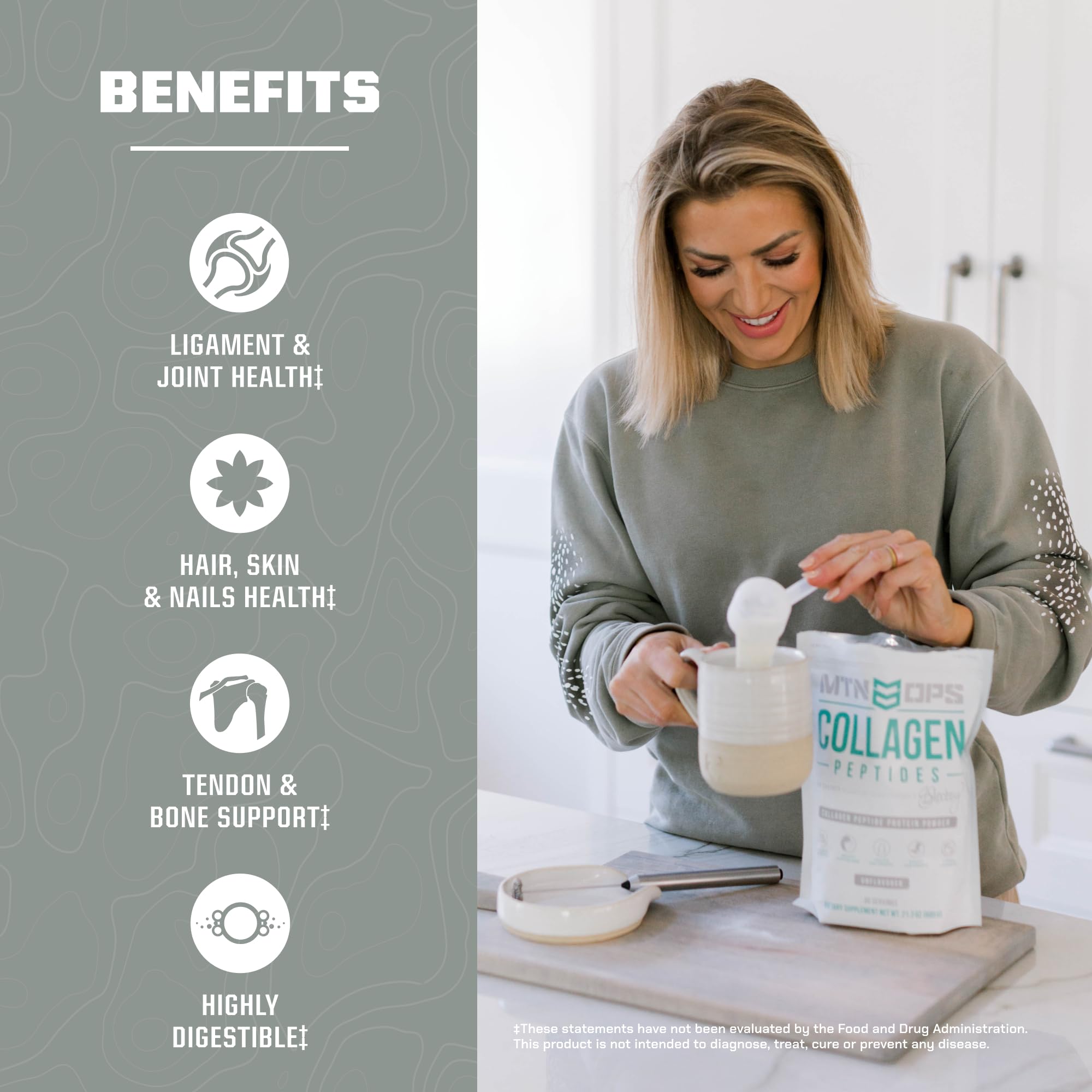 MTN OPS collagen powder stirred into oatmeal, showcasing seamless blend and flavor neutrality.