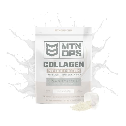 Close-up of MTN OPS scoop with collagen peptides for easy mixing and smooth texture.