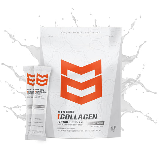 MTN OPS collagen stick dissolving in water in a glass for easy mixing.