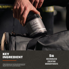 MTN OPS creatine powder serving spoon highlighting precise dosing for workouts.