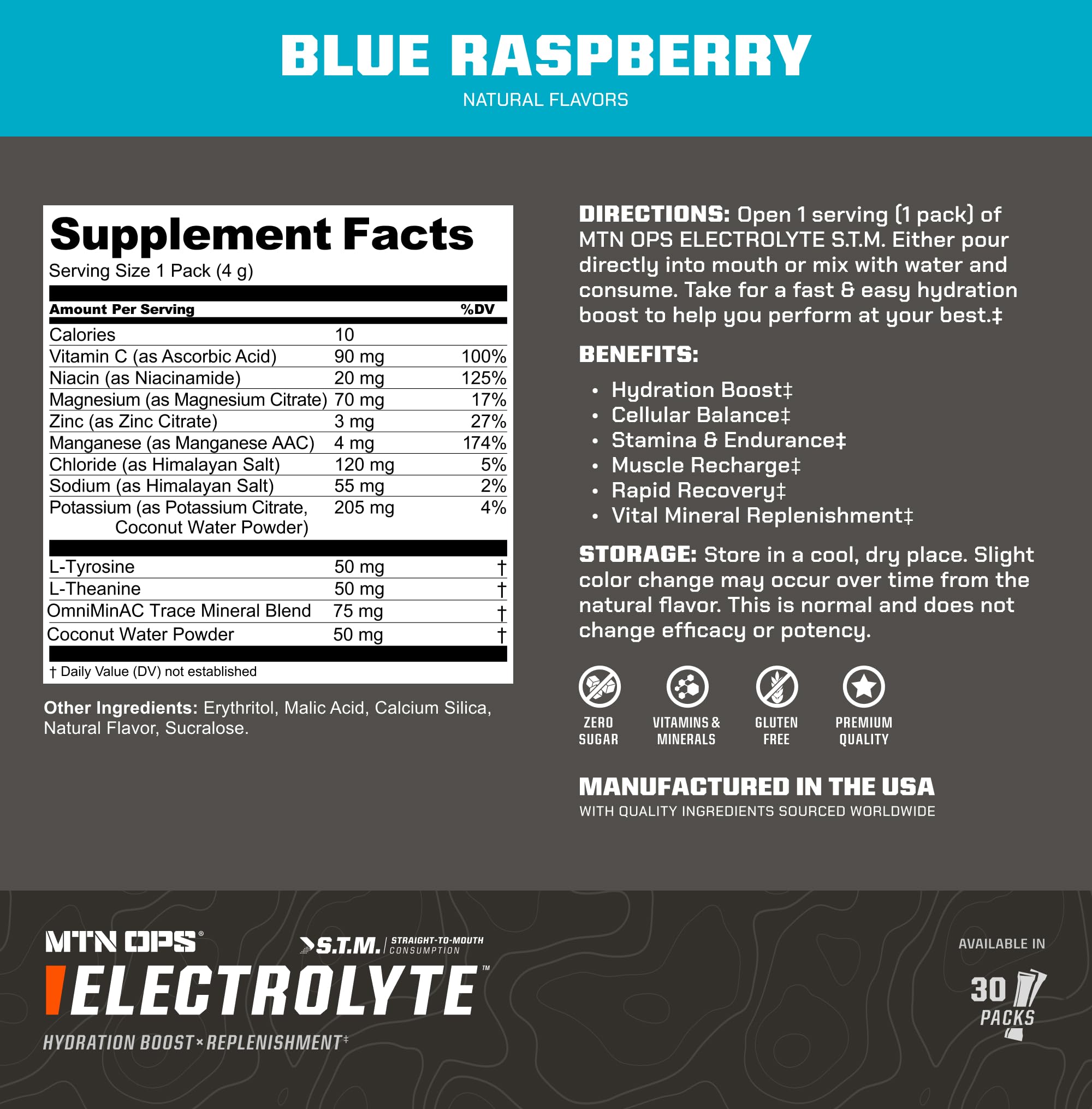 MTN OPS electrolyte packets in a backpack for outdoor activities