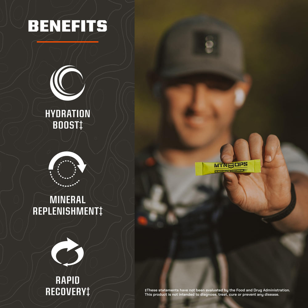 MTN OPS electrolytes packets stacked for convenient storage