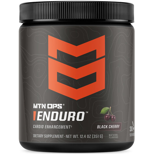 MTN OPS Enduro bottle highlighting stimulant-free pre workout for daily training