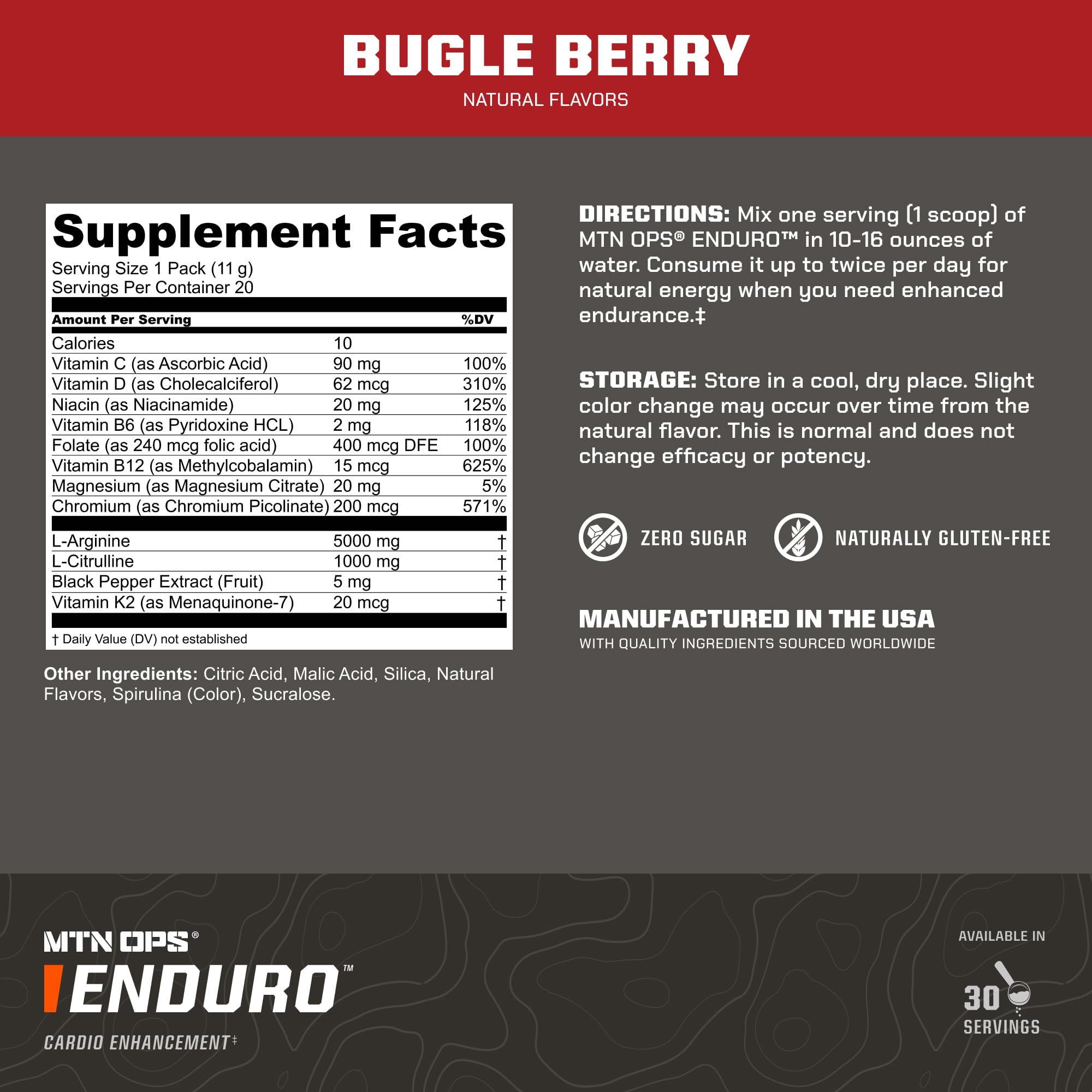 MTN OPS Enduro Nitric Oxide ingredients L-Arginine support blood flow during activity