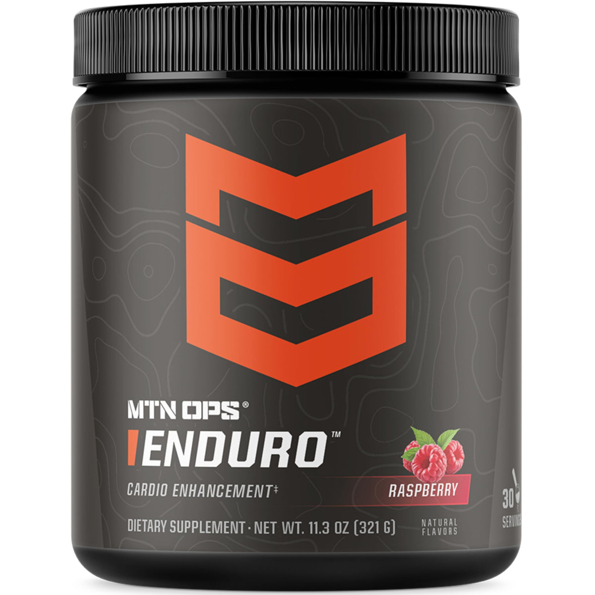 MTN OPS Enduro nitric oxide pre workout bottle boosts blood flow for steady endurance.
