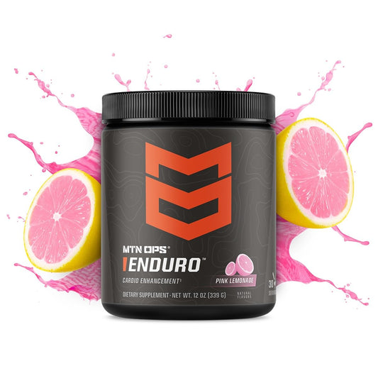 Close-up of Enduro pink lemonade label highlighting caffeine-free formula.