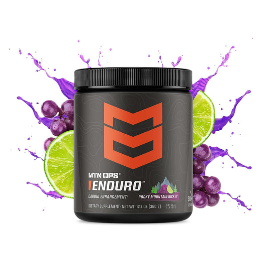 MTN OPS Enduro powder scoop highlights L-Arginine and L-Citrulline for better blood flow.