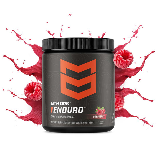MTN OPS Enduro raspberry powder ready to mix for caffeine-free energy.
