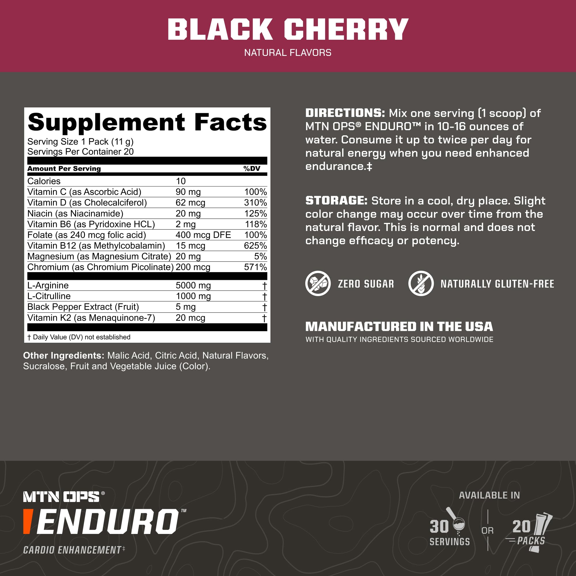 MTN OPS Enduro mix in glass showing hydration-friendly pre-workout