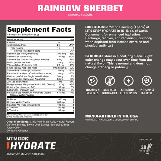 MTN OPS Hydrate electrolyte blend powder ready to mix supports training sessions.