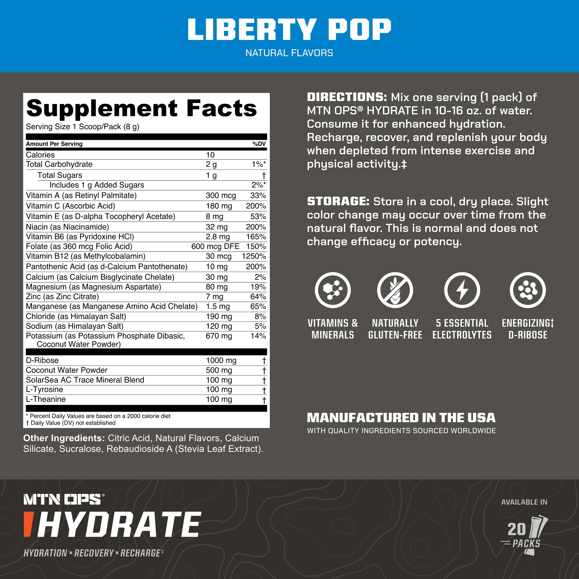 MTN OPS Hydrate Liberty Pop drink in glass after training.