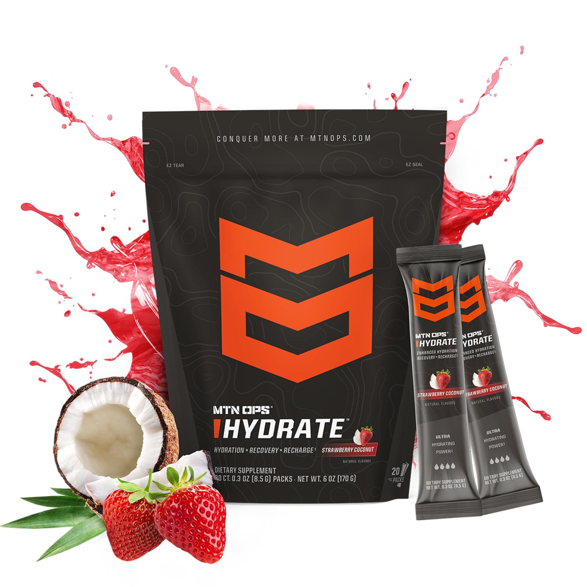 MTN OPS Hydrate on-the-go packs in a gym bag ready for workouts.