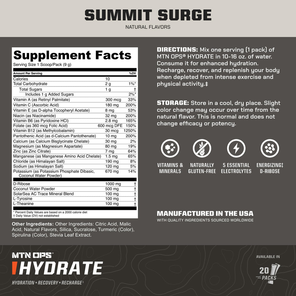 MTN OPS Hydrate on-the-go packs shown for convenient training support